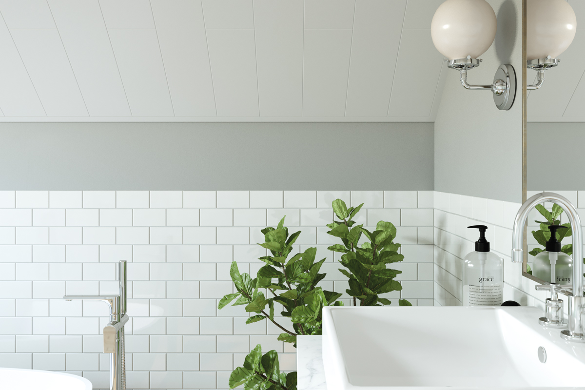 Maripanel plafond in een badkamer
